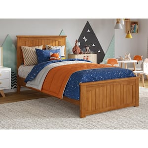 Naples Light Toffee Natural Bronze Solid Wood Frame Twin Low Profile Platform Bed with Matching Footboard