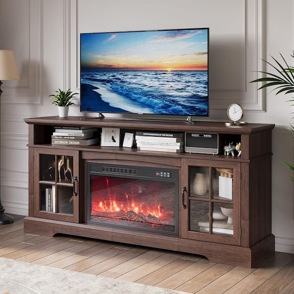 Sizzim 70 in. Freestanding Floor Wooden Surround Electric