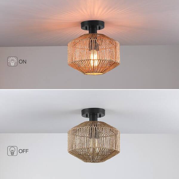 natural jute woven semi flush mount ceiling light