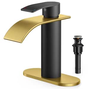 Single Handle Single Hole Bathroom Faucet with Deckplate Included and Spot Resistant in Black Gold