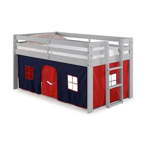 Jasper Twin Junior Loft Bed, Dove Gray Frame and Blue/Red Playhouse Tent