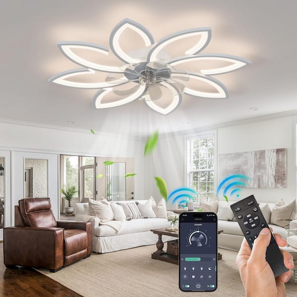 36.22 in. Indoor White Low Profile Flower Modern Ceiling Fan with Dimmable Integrated LED and Remote Included