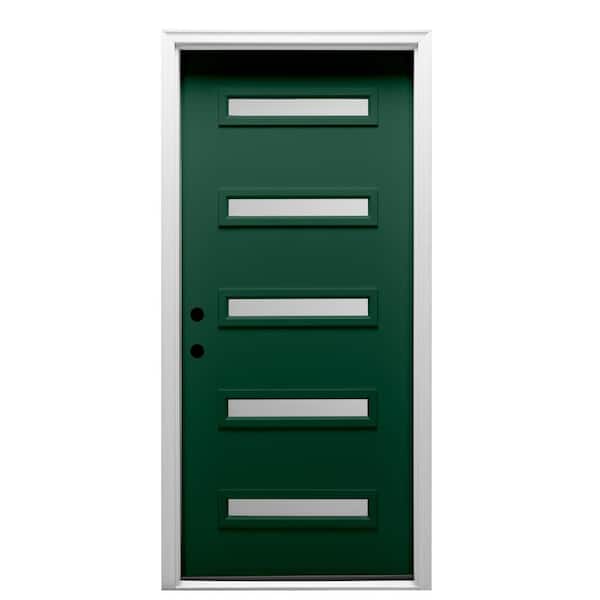 Davina 36 in. x 80 in. Right-Hand Inswing 5-Lite Frosted Glass Green Steel Prehung Front Door on 6-9/16 in. Frame