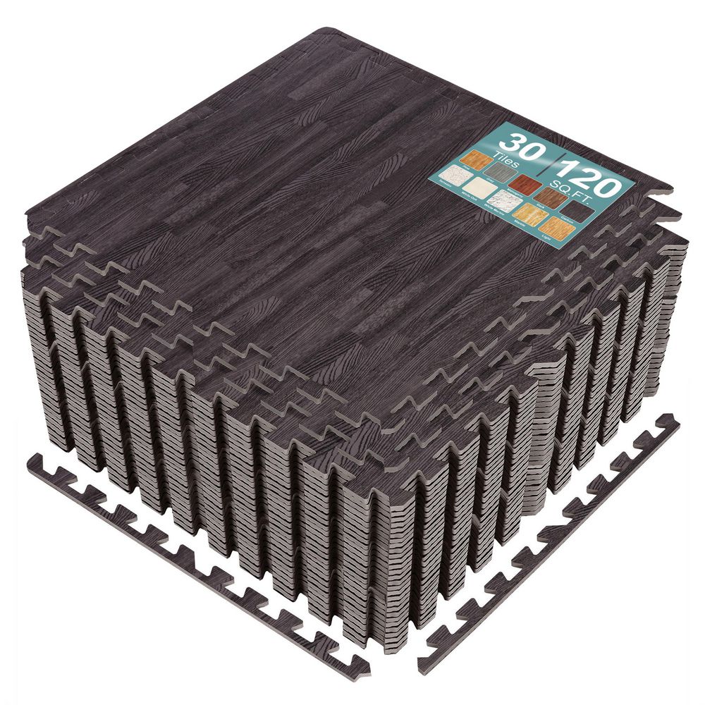 Carbon 24 in. W x 24 in. L x 0.38 in. Thick Foam Interlocking Gym Floor -Tiles (30-Tiles/Pack) (120 sq. ft.)