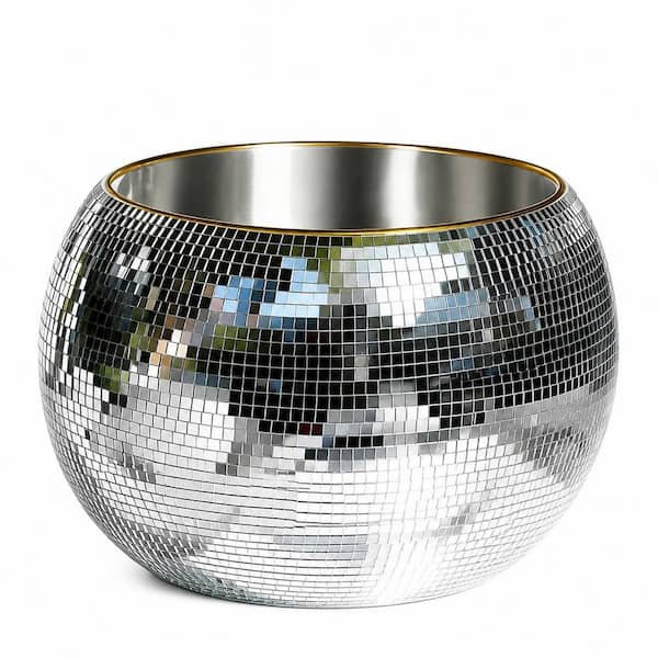 Black 9.8 in. Disco Ball Ice Bucket Beverage Chiller for Wine, Beer and Party Drink Stations