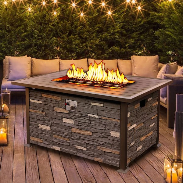 NOBLEMOOD 48 in. Propane Gas Fire Pit Table 50000 BTU Auto-Ignition with Waterproof Cover, Glass Beads, Gray