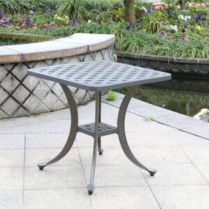 Patio Cast Aluminum Frame 21in. H Square Outdoor Bistro End Table for Garden, Gazebo, Yard