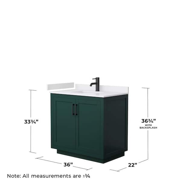 Miranda 36 in. W x 22 in. D x 33.75 in. H Single Bath Vanity in Green with White Cultured Marble Top