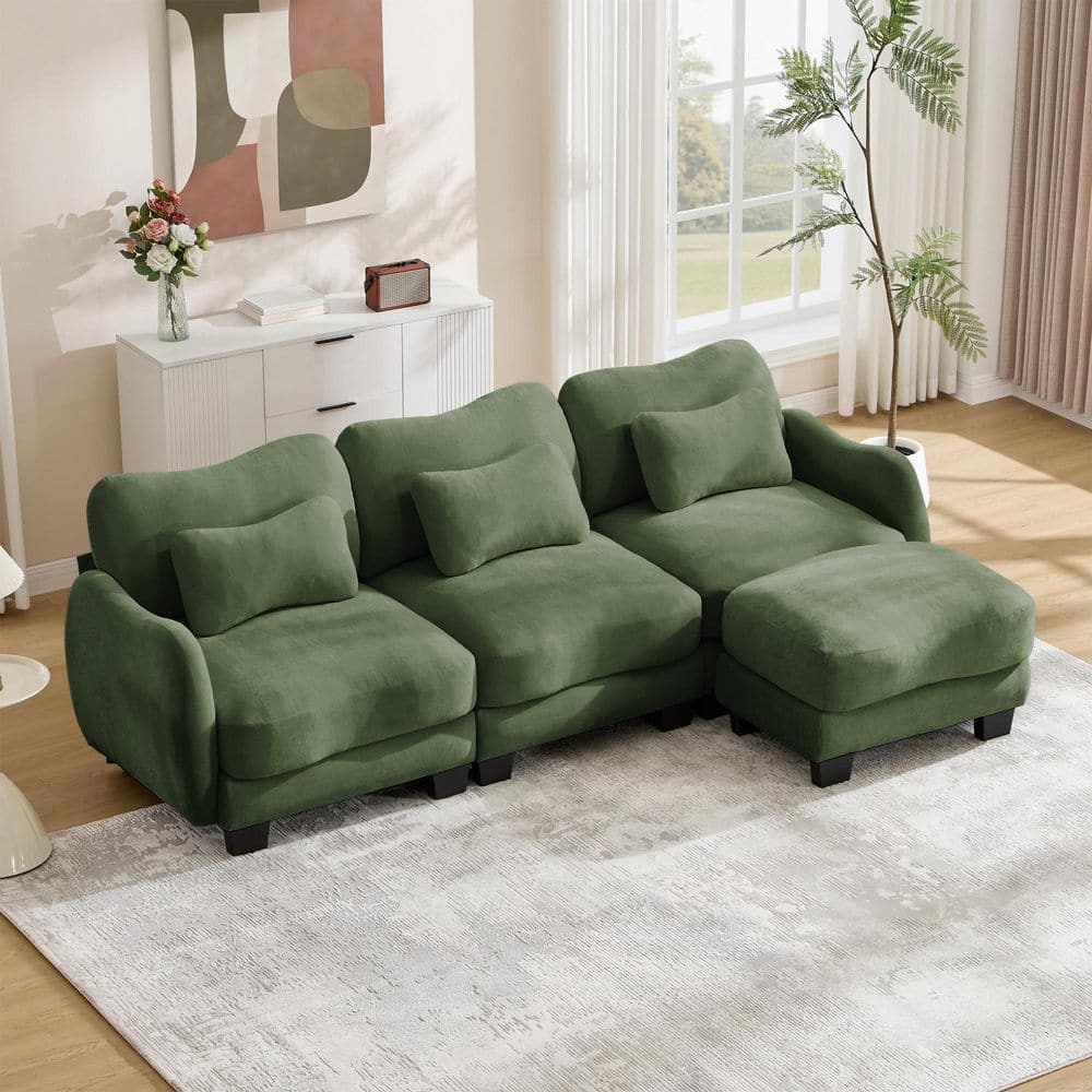 101.1 in. 4-Piece Chenille Curved Modular Sectional Sofa Couch with Movable Ottoman and Pillows in Green price history on PriceWatchPro