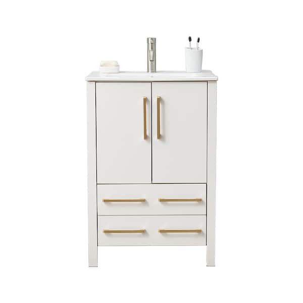 VC CUCINE 24 in. W x 18 in. D x 36 in. H Single Sink Bath Vanity in White with White Ceramic Sink