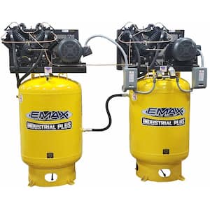 80 Gal. Two 7.5 HP 1ph Vertical Solo Mounted Alternating Silent Air Compressors with Pressure Lube Pump