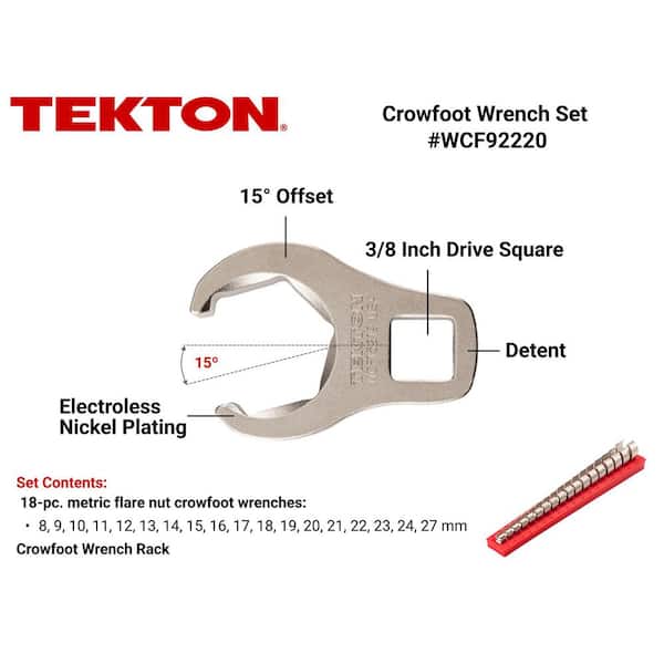 8-27 mm 3/8 in. Drive 6-Point Flare Nut Crowfoot Wrench Set (18-Piece) with Rack