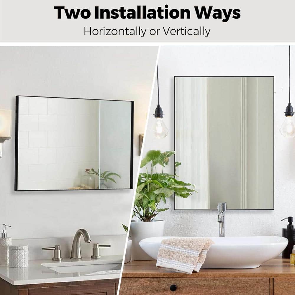 Large Black Aluminum Framed Rectangular Wall Mirror, 60" x 36"