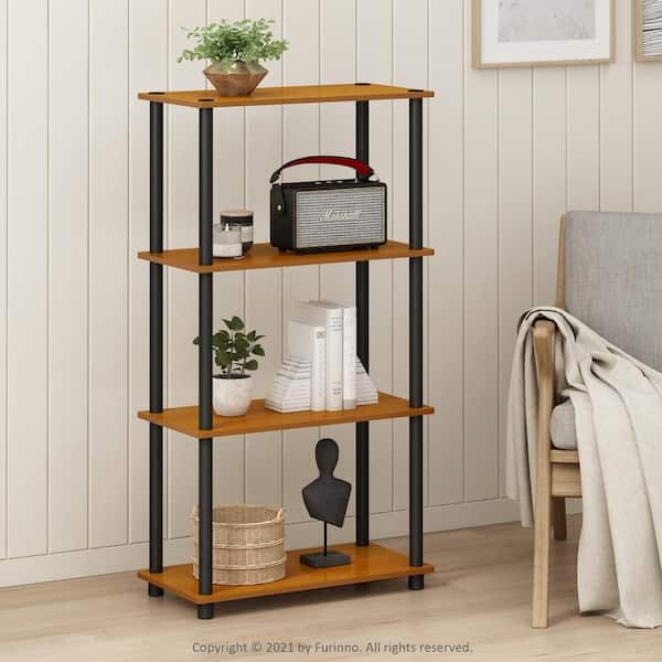 Furinno 43.25 in. Light Cherry/Black Plastic 4-shelf Etagere Bookcase with Open Back