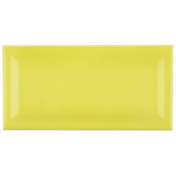 Merola Tile Park Slope Beveled Canary Yellow 3 in. x 6 in. Ceramic Subway Wall Tile (19.18 sq. ft. / case)