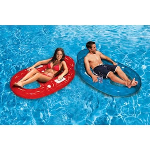 Deluxe Red and Blue Inflatable Oval Floating Swimming Pool Lounge (2-Pack)