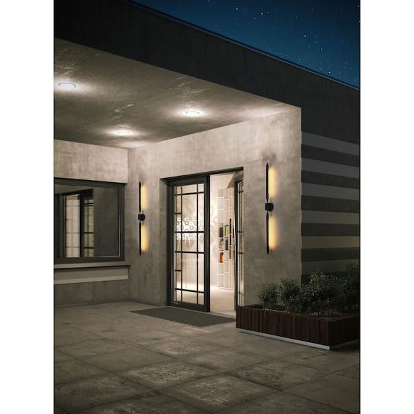 50 in. Black Outdoor Hardwired Wall Sconce with Integrated LED