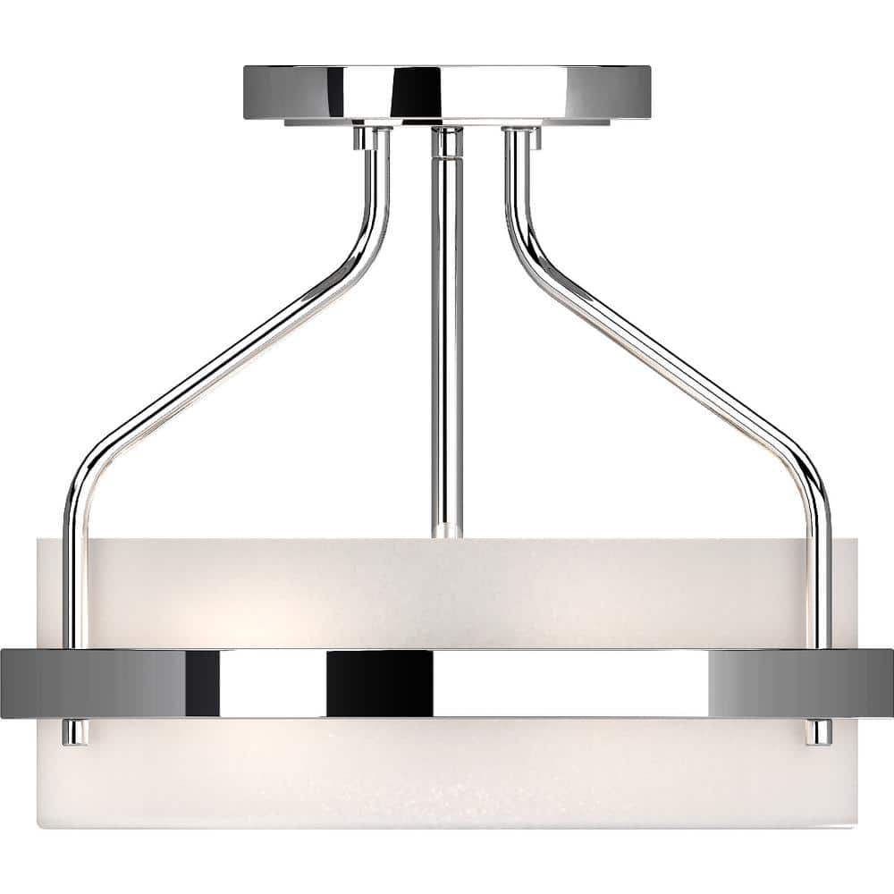 Elegant Chrome Semi-Flush Mount Ceiling Light with Frosted Glass Drum