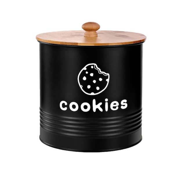 Wudkey 1-Piece Black Tin Cookie Jars with Lids Airtight Large