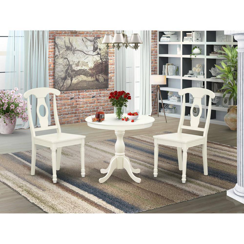 Linen White 3-Piece Round Pedestal Dining Set