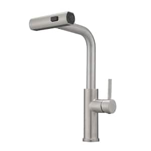 Single Handle Pull Out Sprayer Kitchen Faucet with Swivel Spout 1-Hole Stainless Steel Kitchen Taps in Brushed Nickel