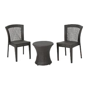 Multi-Brown 3-Piece Faux Rattan Patio Conversation Set with Stacking Chairs