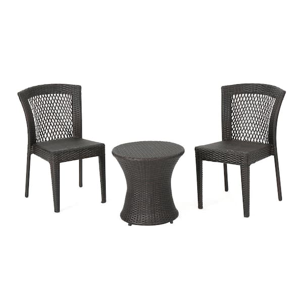 Multi-Brown 3-Piece Faux Rattan Outdoor Patio Conversation Set with Stacking Chairs