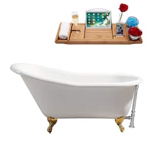 60 in. Cast Iron Clawfoot Non-Whirlpool Bathtub in Glossy White with Polished Chrome Drain and Polished Gold Clawfeet