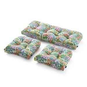 3-Piece Outdoor Chair Cushions Loveseat Outdoor Cushions Set Wicker Patio Cushion for Patio Furniture in Floral