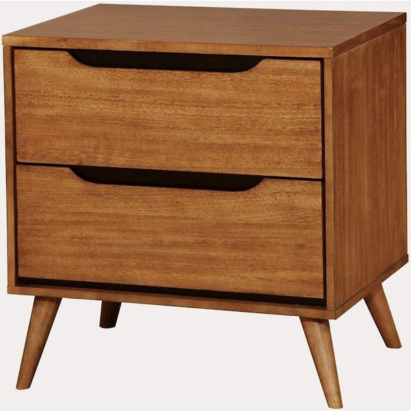Benjara 2-Drawer Brown Mid-Century Modern Nightstand