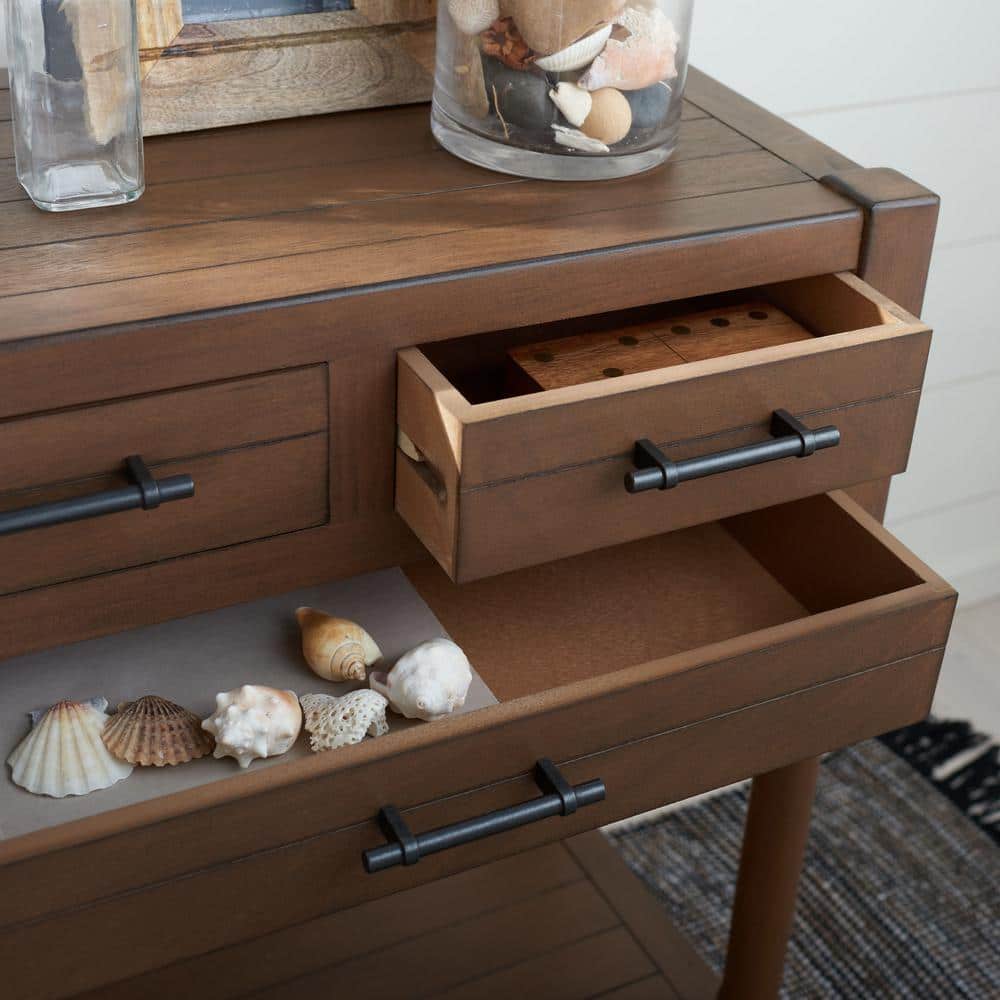 Brown Wood and Metal Console Table with Storage