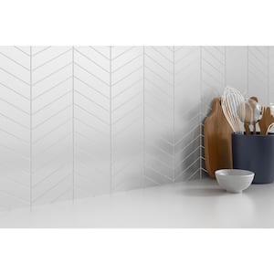 Concept White 8.35 in. x 12.4 in. Chevron Semi-gloss Glass Mosaic Tile (0.719 sq. ft./Each, Sold in Case of 14 Pieces)