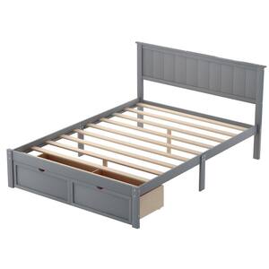 Gray Full Size Platform Bed with Under-Bed Drawers