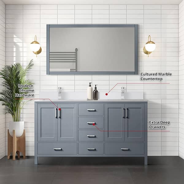Lexora Jacques 60-in Dark Grey Bathroom Vanity Cabinet (Mirror Included) Lexora Jacques 60-in Dark Grey Bathroom Vanity Cabinet (Mirror Included)