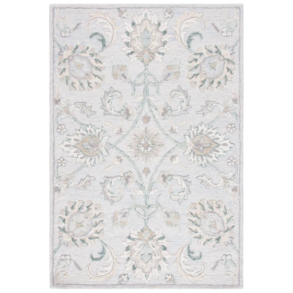 Ivory and Light Blue Hand-Tufted Wool 4' x 6' Area Rug