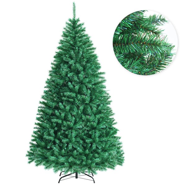 Gymax 8 ft. Iridescent Hinged Christmas Tree Lush Realistic Xmas Tree Artificial Christmas Tree