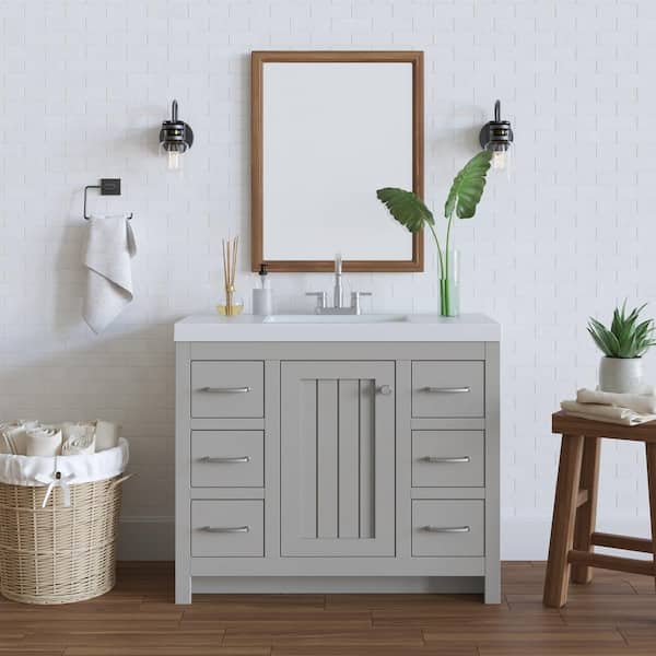 Home Decorators Collection Glint 43 in. W x 19 in. D x 36 in. H Single Sink Freestanding Bath Vanity in Light Gray with White Cultured Marble Top