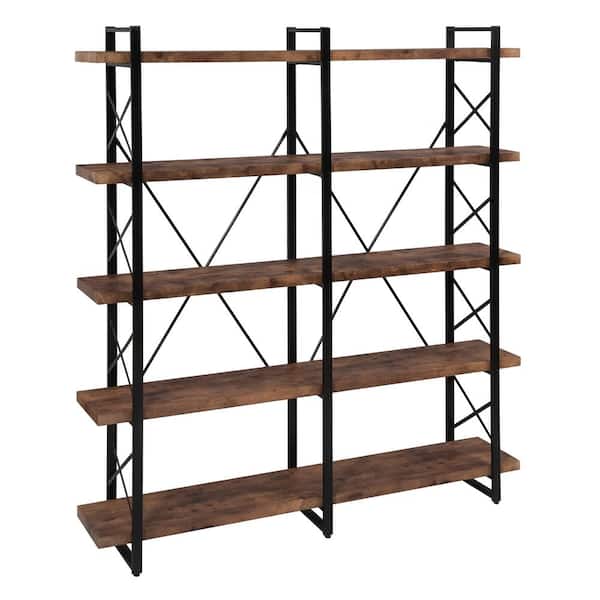 Asucoora Giltner 71 in. Rustic Brown Metal 5-Shelf Etagere Bookcase with Open Back