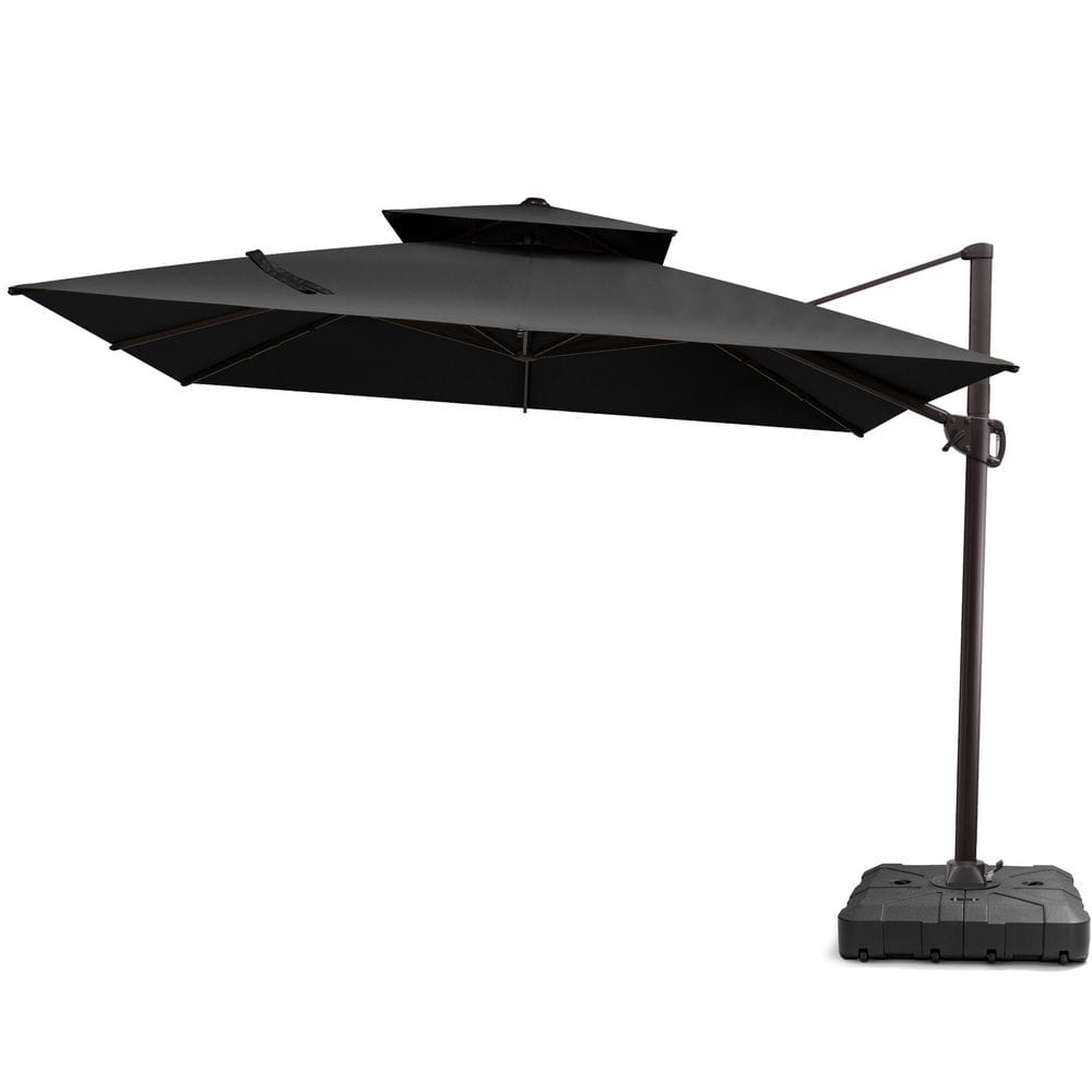 11.5 ft. 2-Tier Square Aluminum Outdoor Cantilever Patio Umbrella 360-degree Rotation in Black with Stand price history on PriceWatchPro