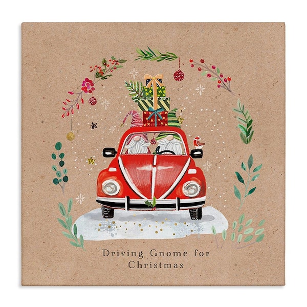 Stupell Industries Driving Gnome For Christmas bySally Darby 1-Piece Unframed Graphic Print Travel Poster Art Print 24 in. x 24 in.