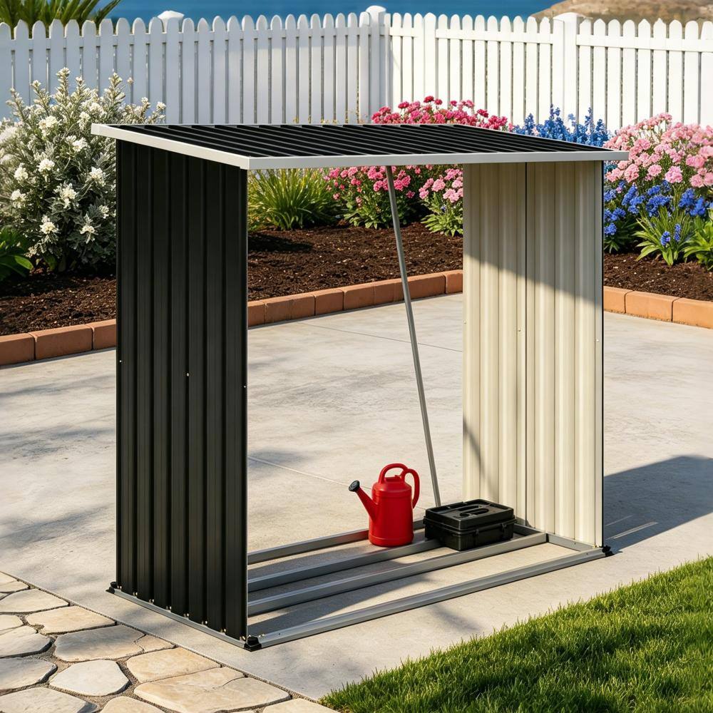 62 Cu. Ft. Outdoor Metal Storage Shed with Sloped Roof, Firewood Rack and Yard Tool Organizer price history on PriceWatchPro