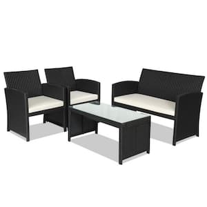 4-Piece Wicker Outdoor Patio Conversation Furniture Set Patio Sofa and Table Set