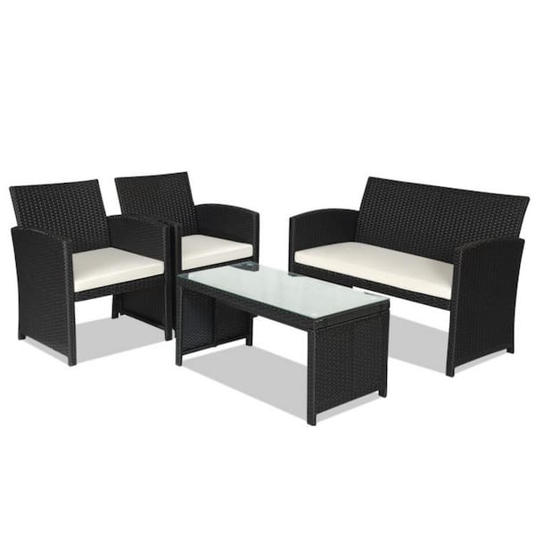 Clihome 4-Piece Wicker Outdoor Patio Conversation Furniture Set Patio Sofa and Table Set