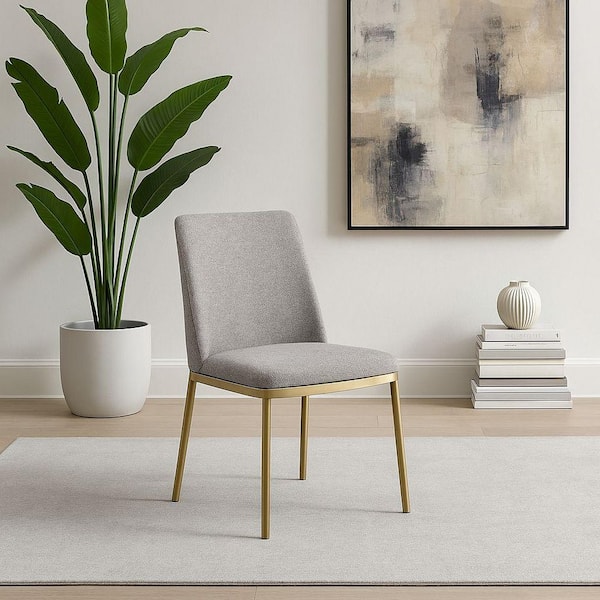 Brent Light Grey Fabric and Brass Dining Chair Set of 2