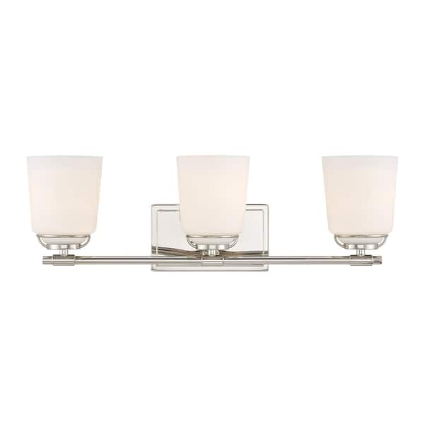 Designers Fountain Stella 23.5 in. 3-Light Polished Nickel Vanity with Etched Opal Glass Shades