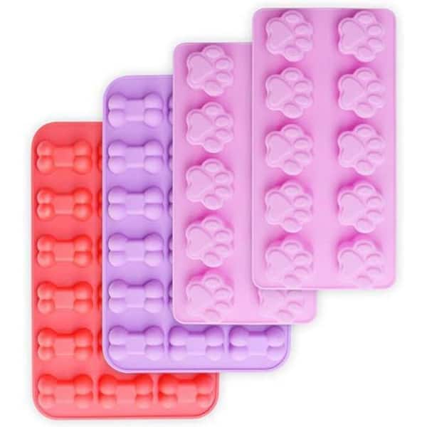 Puppy Paw and Bone Style Silicone Non-Stick Pink Purple Red Ice Mold Food Grade Chocolate Candy Jelly Kitchen Mold Set