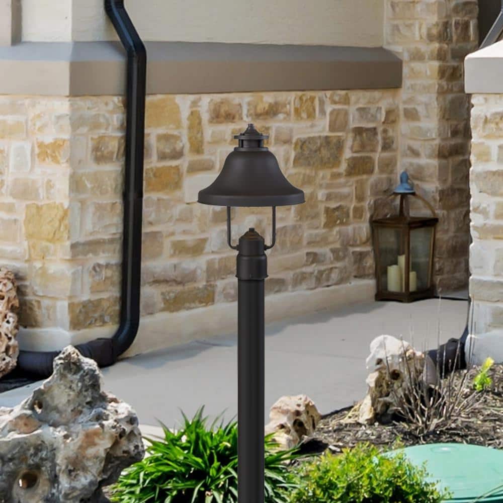 Bayport Black Steel Outdoor Post Lantern with Bell Shade
