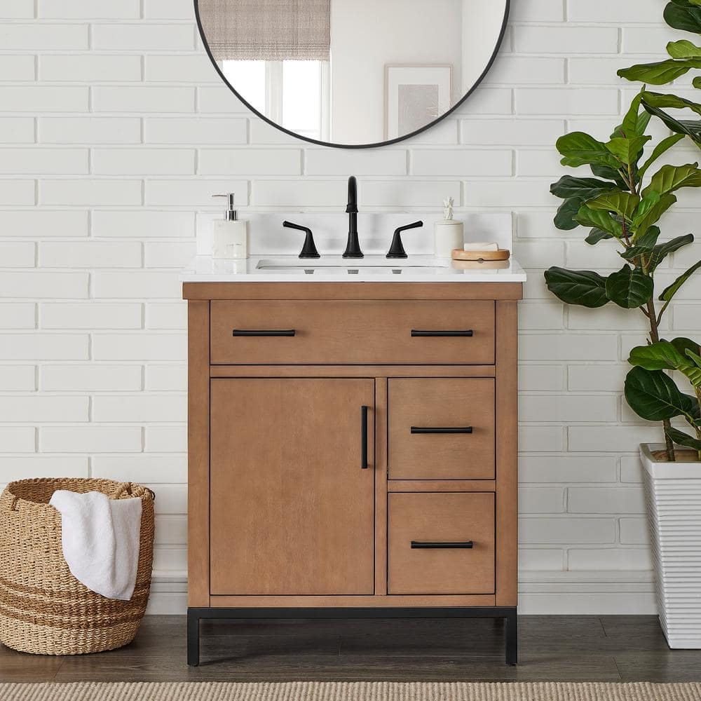 Loren 30 in. Single Sink Freestanding Gunny Bath Vanity with Pure White Engineer Stone Top price history on PriceWatchPro