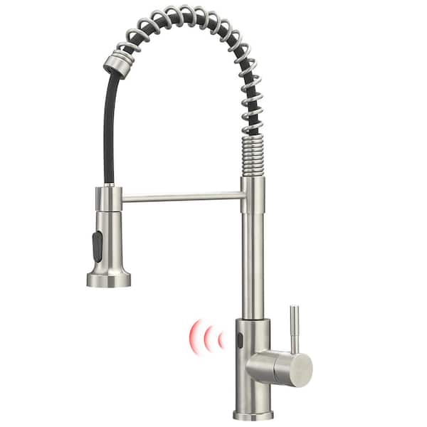 Boyel Living Single-Handle Touchless Sensor Gooseneck Pull-Down Sprayer Kitchen Faucet in Brushed Nickel