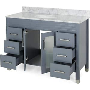 49 in. W x 22 in. D x 40 in. H Single Sink Freestanding Bath Vanity in Grey with White Marble Top and Storage Cabinet